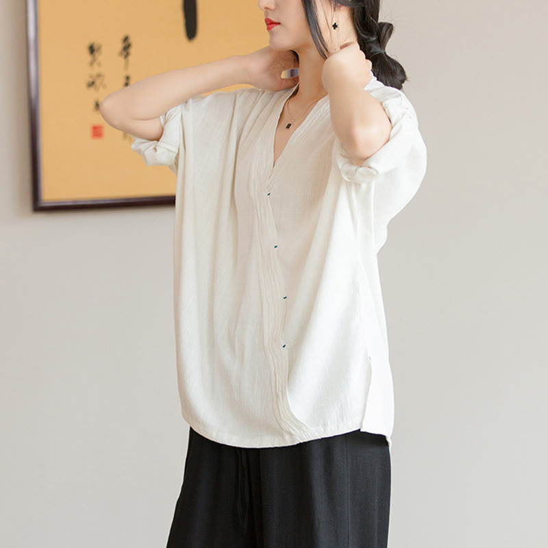 Buddha Stones V-Ausschnitt Bluse Damen Shirt Langarm Top Chinesische Kleidung im Hanfu-Stil - image 4