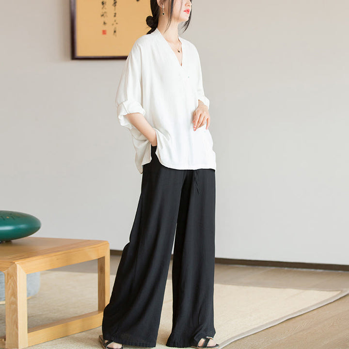 Buddha Stones V-Ausschnitt Bluse Damen Shirt Langarm Top Chinesische Kleidung im Hanfu-Stil - image 12