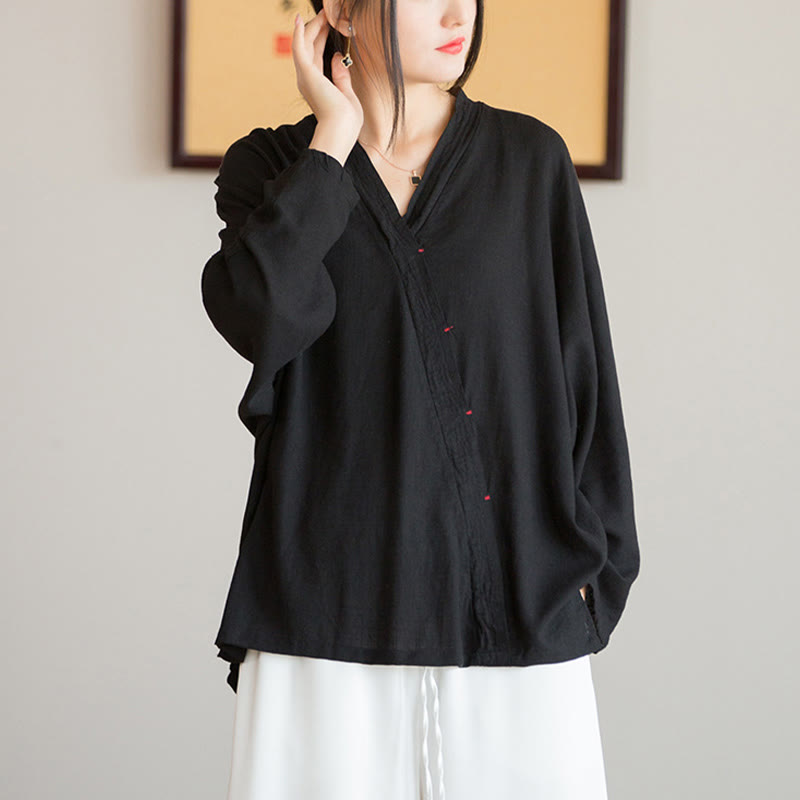 Buddha Stones V-Ausschnitt Bluse Damen Shirt Langarm Top Chinesische Kleidung im Hanfu-Stil - image 15