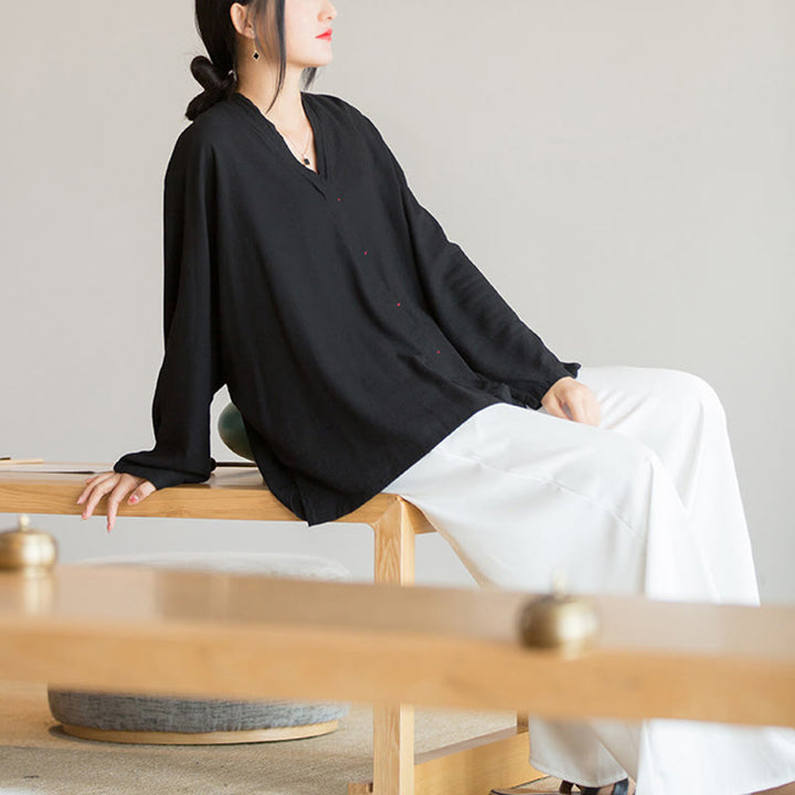 Buddha Stones V-Ausschnitt Bluse Damen Shirt Langarm Top Chinesische Kleidung im Hanfu-Stil - image 21