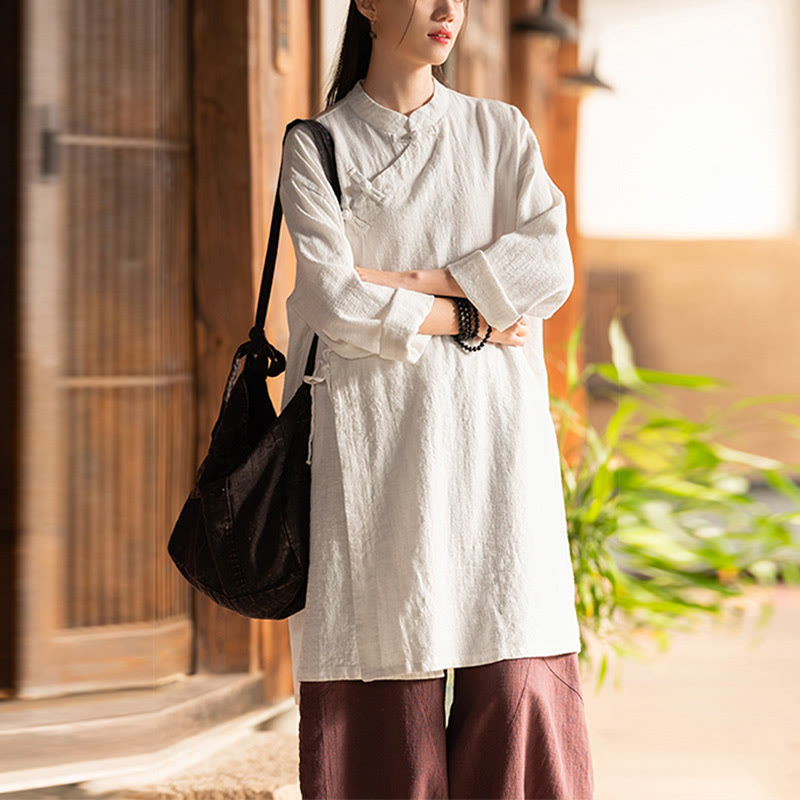 Buddha Stones Vintage Baumwollleinen Bluse Damen Langarmshirt Chinesisches Hanfu Top - image 3