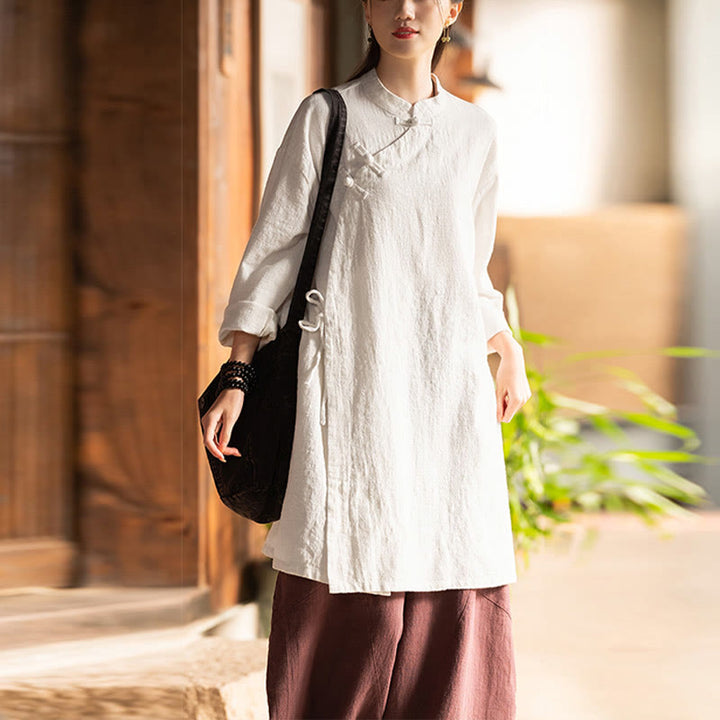 Buddha Stones Vintage Baumwollleinen Bluse Damen Langarmshirt Chinesisches Hanfu Top - image 4