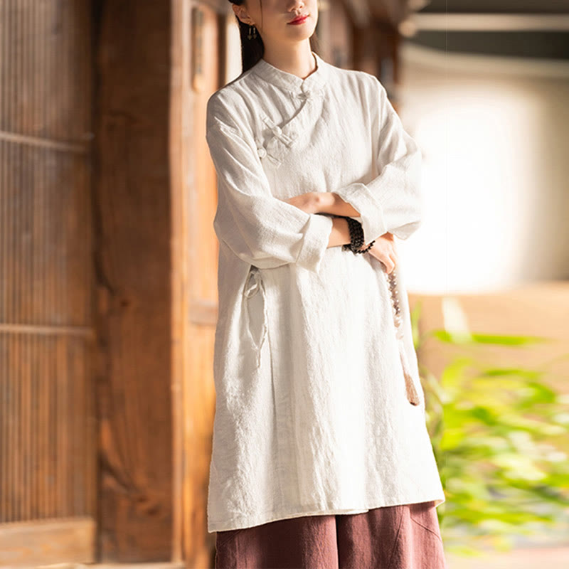 Buddha Stones Vintage Baumwollleinen Bluse Damen Langarmshirt Chinesisches Hanfu Top - image 1