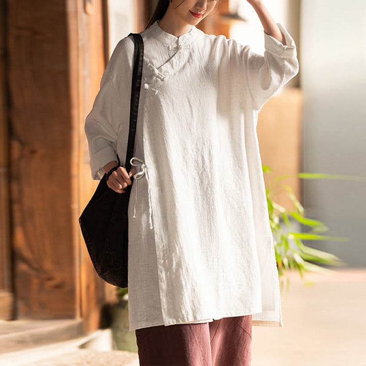 Buddha Stones Vintage Baumwollleinen Bluse Damen Langarmshirt Chinesisches Hanfu Top - image 5