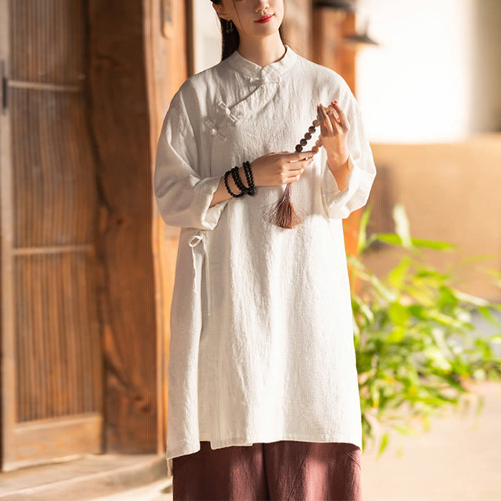 Buddha Stones Vintage Baumwollleinen Bluse Damen Langarmshirt Chinesisches Hanfu Top - image 6