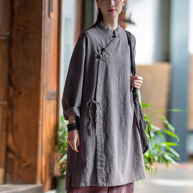 Buddha Stones Vintage Baumwollleinen Bluse Damen Langarmshirt Chinesisches Hanfu Top - image 12