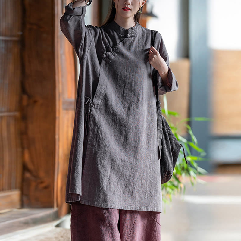 Buddha Stones Vintage Baumwollleinen Bluse Damen Langarmshirt Chinesisches Hanfu Top - image 11