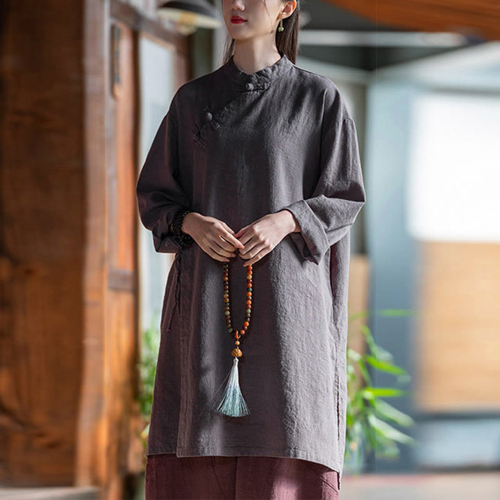 Buddha Stones Vintage Baumwollleinen Bluse Damen Langarmshirt Chinesisches Hanfu Top - image 14