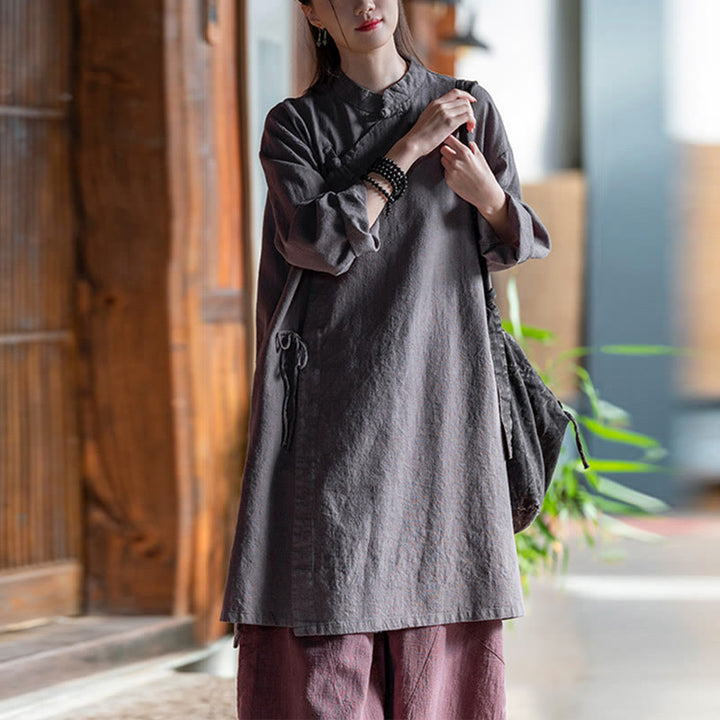 Buddha Stones Vintage Baumwollleinen Bluse Damen Langarmshirt Chinesisches Hanfu Top - image 13