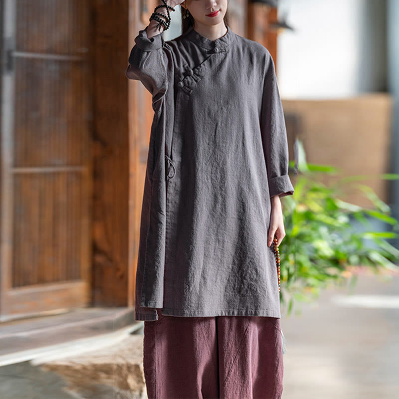 Buddha Stones Vintage Baumwollleinen Bluse Damen Langarmshirt Chinesisches Hanfu Top - image 10