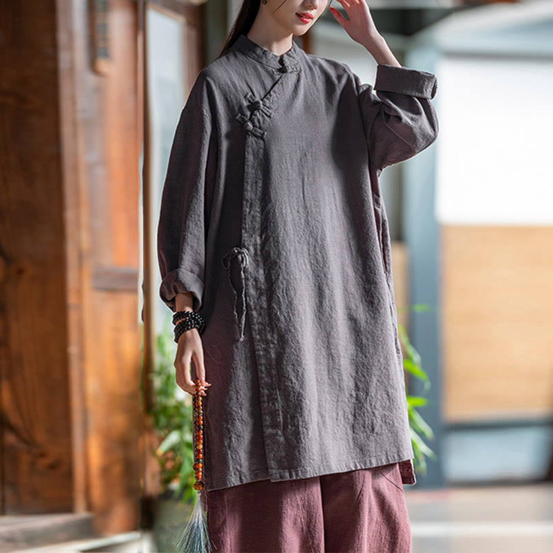 Buddha Stones Vintage Baumwollleinen Bluse Damen Langarmshirt Chinesisches Hanfu Top - image 9