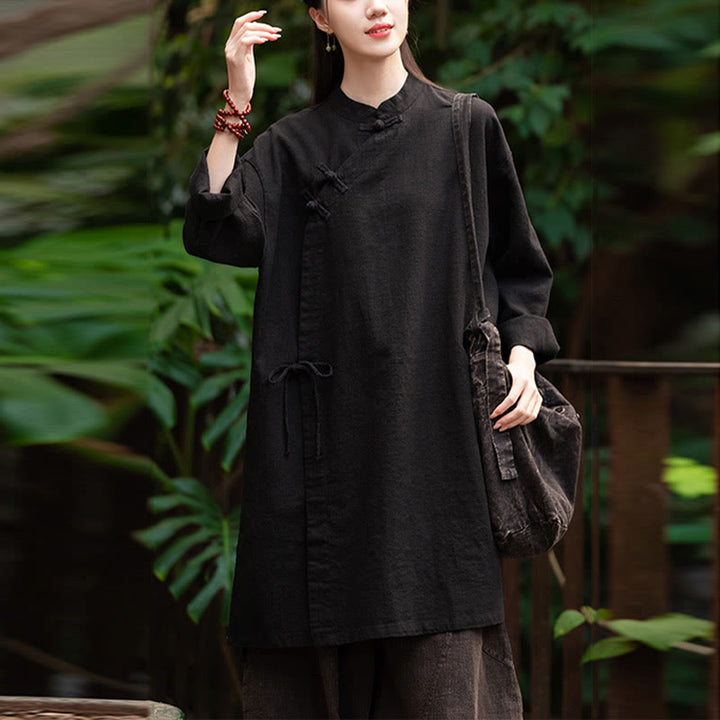 Buddha Stones Vintage Baumwollleinen Bluse Damen Langarmshirt Chinesisches Hanfu Top - image 19