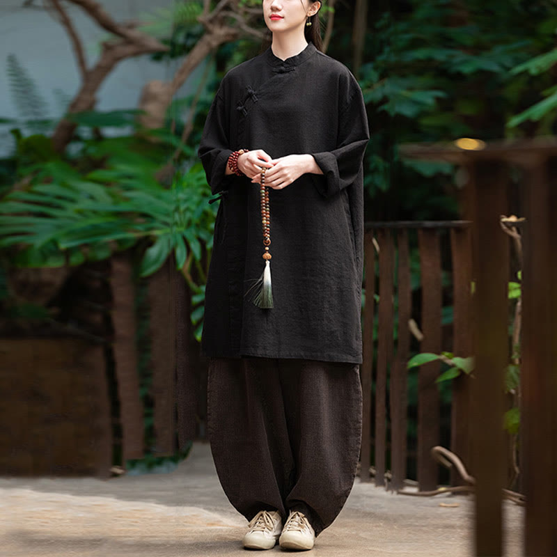 Buddha Stones Vintage Baumwollleinen Bluse Damen Langarmshirt Chinesisches Hanfu Top - image 21