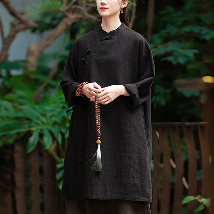 Buddha Stones Vintage Baumwollleinen Bluse Damen Langarmshirt Chinesisches Hanfu Top - image 20