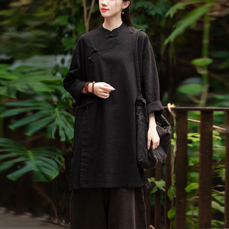 Buddha Stones Vintage Baumwollleinen Bluse Damen Langarmshirt Chinesisches Hanfu Top - image 18