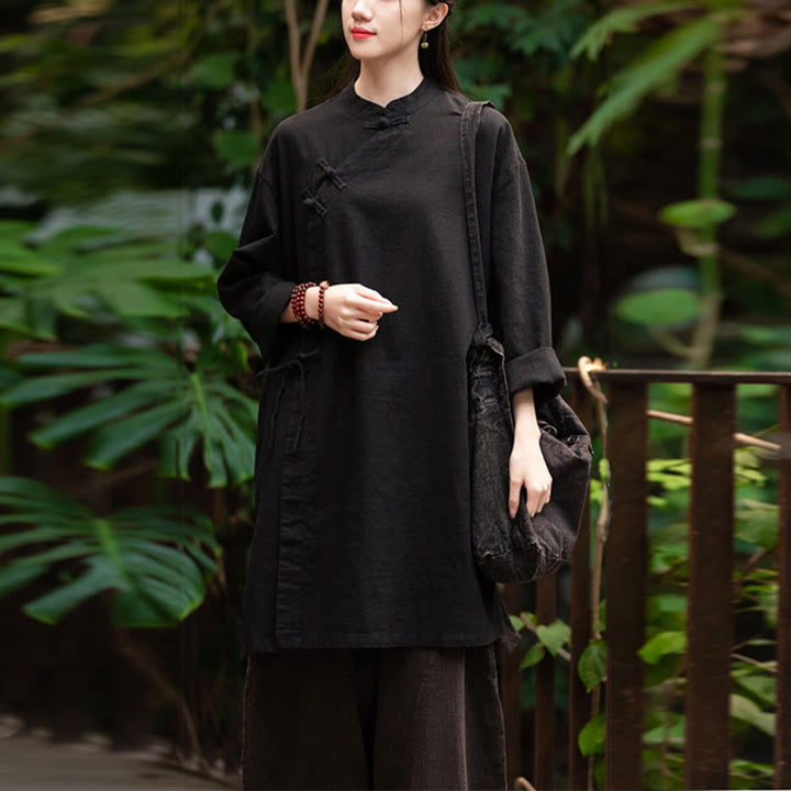 Buddha Stones Vintage Baumwollleinen Bluse Damen Langarmshirt Chinesisches Hanfu Top - image 18