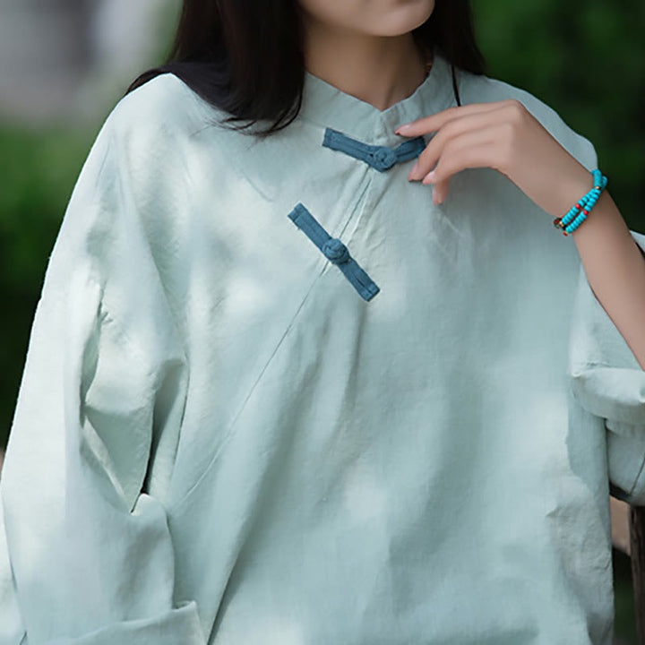 Buddha Stones Ramie Leinen Lose Bluse Damen Langarmshirt Chinesisches Hanfu Top - image 4