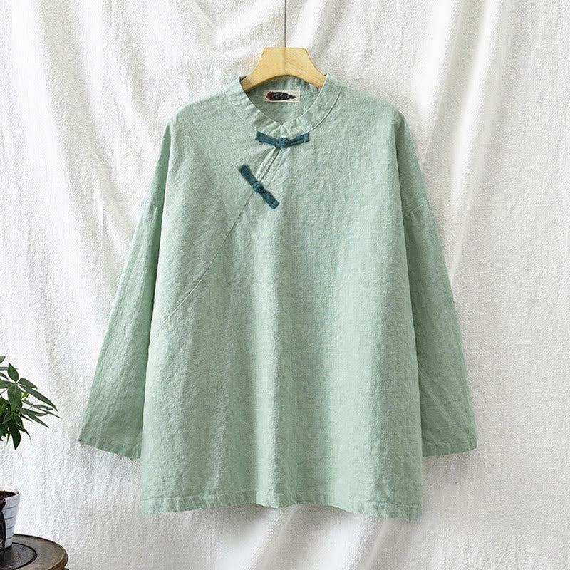 Buddha Stones Ramie Leinen Lose Bluse Damen Langarmshirt Chinesisches Hanfu Top - image 10