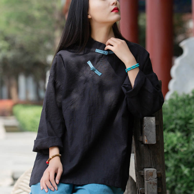 Buddha Stones Ramie Leinen Lose Bluse Damen Langarmshirt Chinesisches Hanfu Top - image 12