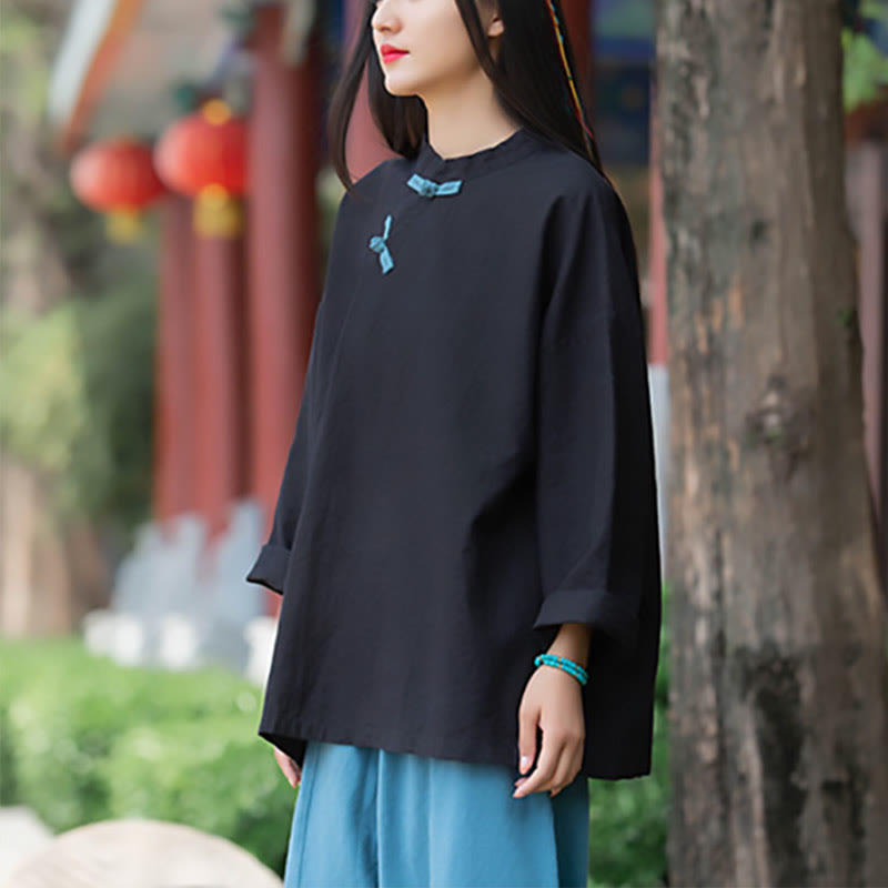 Buddha Stones Ramie Leinen Lose Bluse Damen Langarmshirt Chinesisches Hanfu Top - image 14