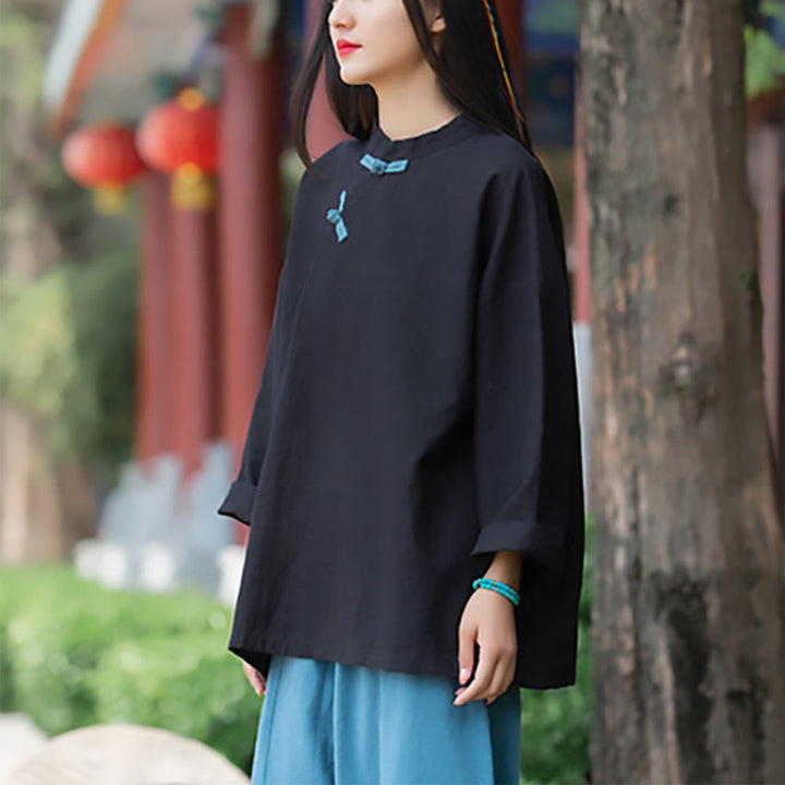Buddha Stones Ramie Leinen Lose Bluse Damen Langarmshirt Chinesisches Hanfu Top - image 14