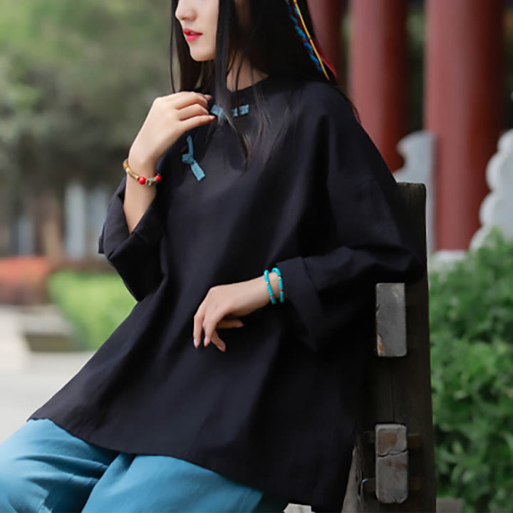 Buddha Stones Ramie Leinen Lose Bluse Damen Langarmshirt Chinesisches Hanfu Top - image 13