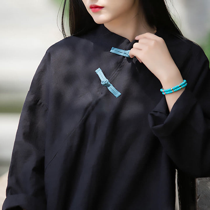 Buddha Stones Ramie Leinen Lose Bluse Damen Langarmshirt Chinesisches Hanfu Top - image 17