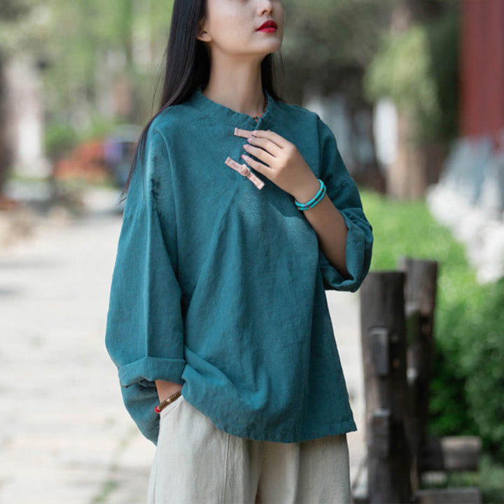 Buddha Stones Ramie Leinen Lose Bluse Damen Langarmshirt Chinesisches Hanfu Top - image 22
