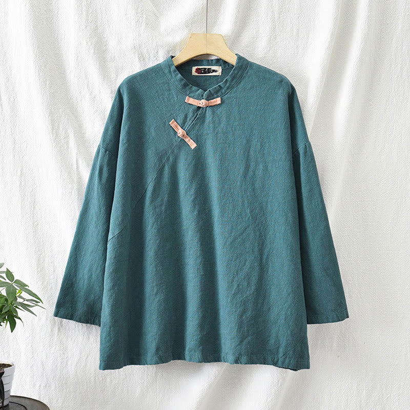 Buddha Stones Ramie Leinen Lose Bluse Damen Langarmshirt Chinesisches Hanfu Top - image 26