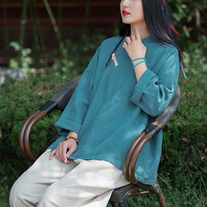 Buddha Stones Ramie Leinen Lose Bluse Damen Langarmshirt Chinesisches Hanfu Top - image 24