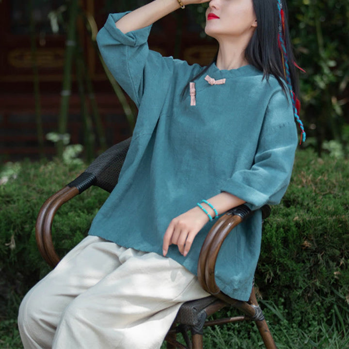 Buddha Stones Ramie Leinen Lose Bluse Damen Langarmshirt Chinesisches Hanfu Top - image 25