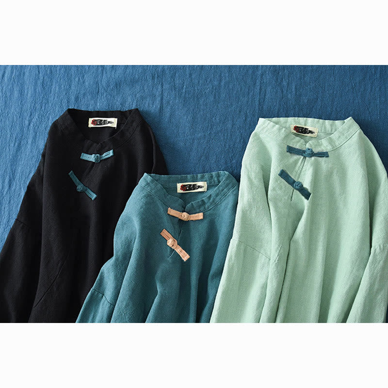 Buddha Stones Ramie Leinen Lose Bluse Damen Langarmshirt Chinesisches Hanfu Top - image 28