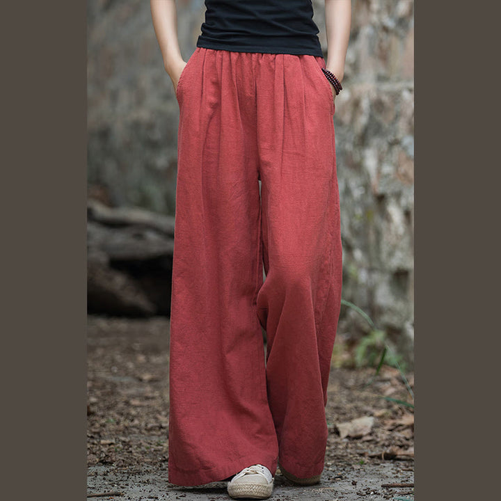 Buddha Stones Retro-Hose mit weitem Bein, lässige Yogahose für Damen mit Taschen