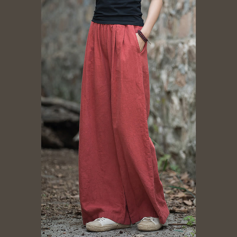 Buddha Stones Retro-Hose mit weitem Bein, lässige Yogahose für Damen mit Taschen