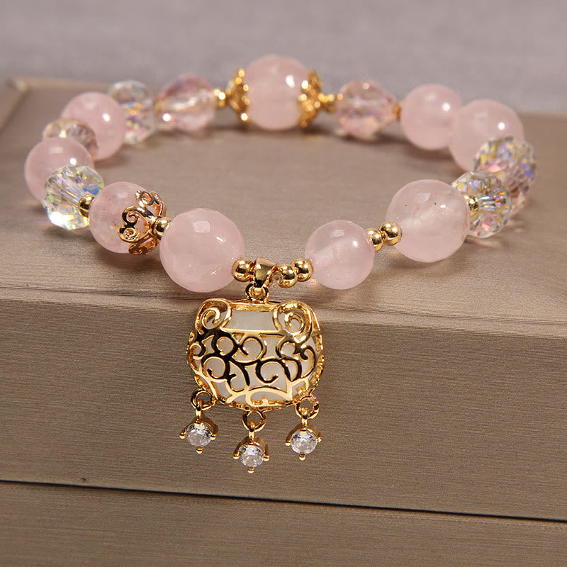 Buddha Stones Beruhigendes Schutzarmband aus natürlichem rosa Kristall - Rosa Kristall (Beruhigend♥Wärme) (Handgelenkumfang 14-16 cm) - image 0