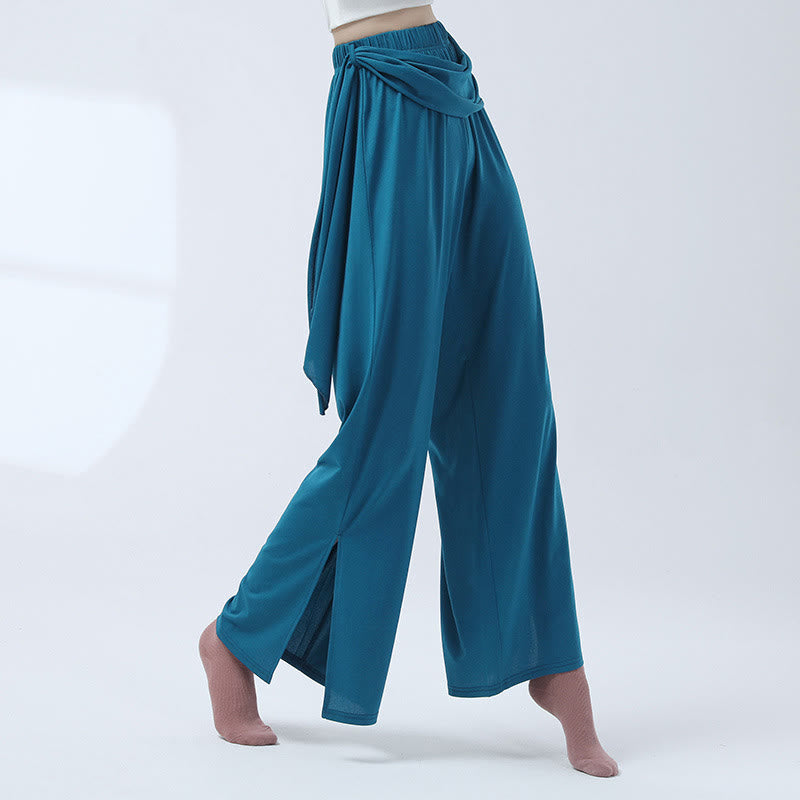 Buddha Stones Retro Lockere Hose mit weitem Bein Lässige Tanzhose für Damen