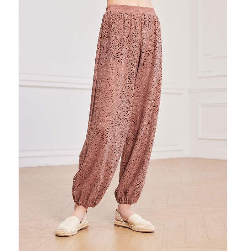 Buddha Stones Cashew Flowers Pattern Lockere Haremshose Damen Yogahose mit seitlichem Schlitz