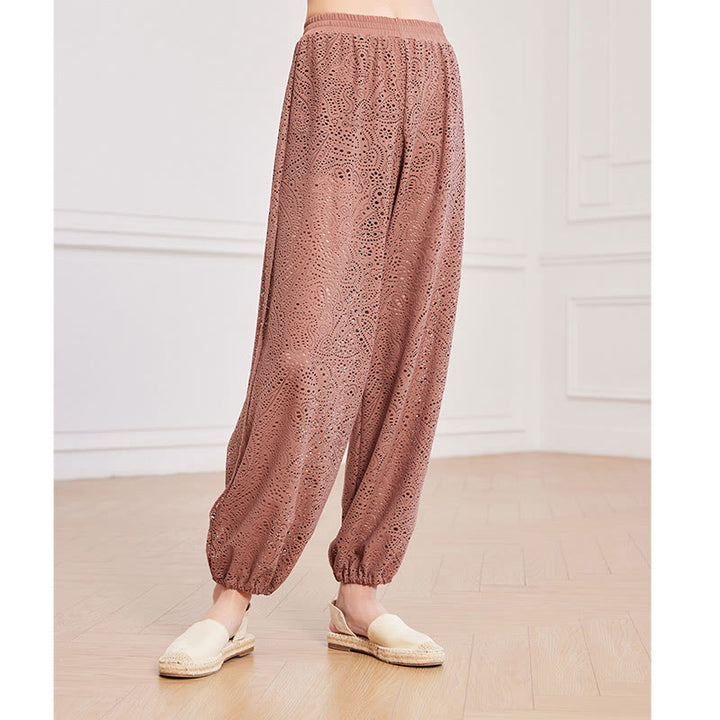 Buddha Stones Cashew Flowers Pattern Lockere Haremshose Damen Yogahose mit seitlichem Schlitz