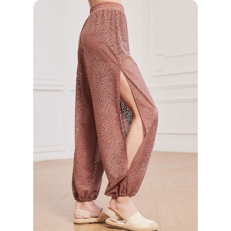 Buddha Stones Cashew Flowers Pattern Lockere Haremshose Damen Yogahose mit seitlichem Schlitz