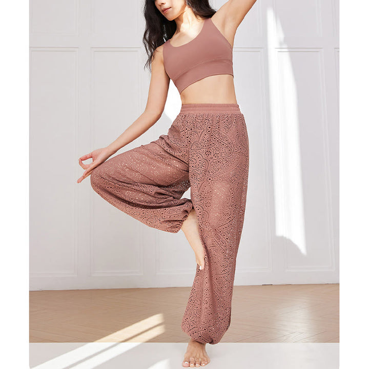 Buddha Stones Cashew Flowers Pattern Lockere Haremshose Damen Yogahose mit seitlichem Schlitz