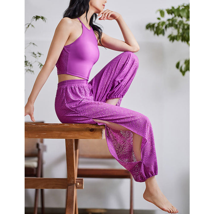 Buddha Stones Cashew Flowers Pattern Lockere Haremshose Damen Yogahose mit seitlichem Schlitz