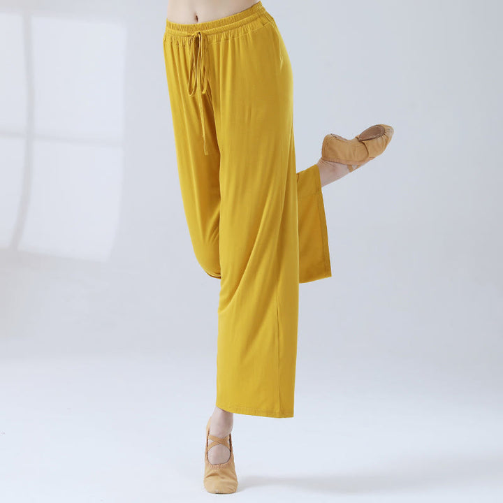 Buddha Stones Lockere Modalhose mit Kordelzug und weitem Bein für Yoga und Tanz - Gelb - US12， UK/AU16，EU44 (3XL) - image 14