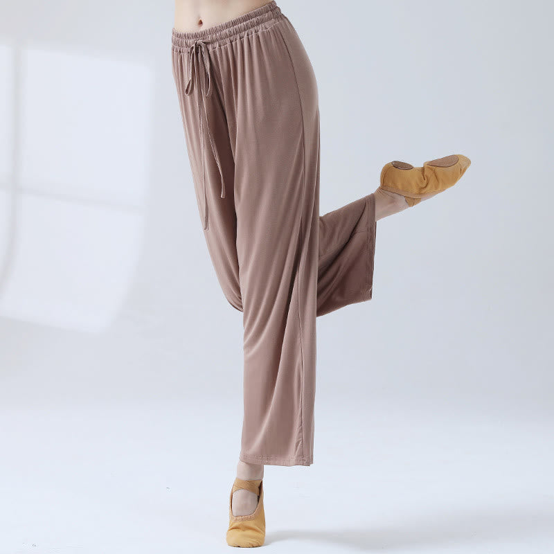 Buddha Stones Lockere Modalhose mit Kordelzug und weitem Bein für Yoga und Tanz - Khaki - US12， UK/AU16，EU44 (3XL) - image 12
