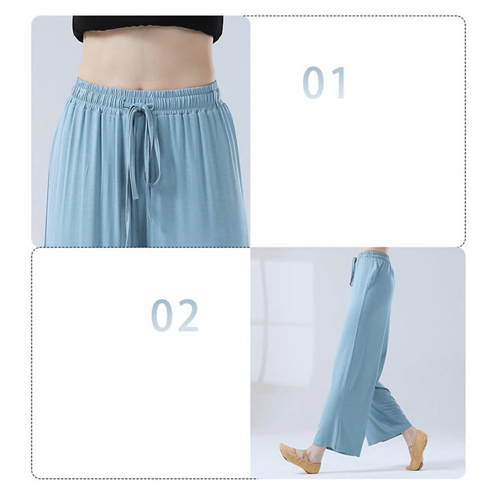 Buddha Stones Lockere Modalhose mit Kordelzug und weitem Bein für Yoga und Tanz - image 8