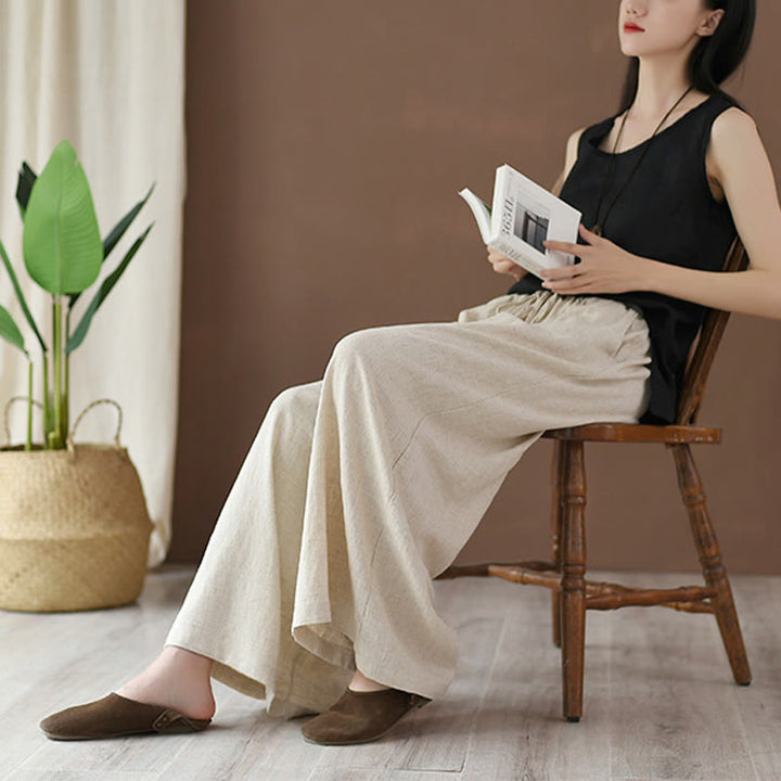 Buddha Stones – Lockere Hose aus Baumwollleinen mit Kordelzug und weitem Bein und Taschen - image 3