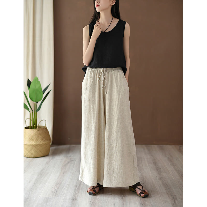 Buddha Stones – Lockere Hose aus Baumwollleinen mit Kordelzug und weitem Bein und Taschen - image 4