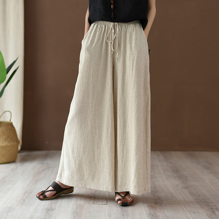 Buddha Stones – Lockere Hose aus Baumwollleinen mit Kordelzug und weitem Bein und Taschen - image 2