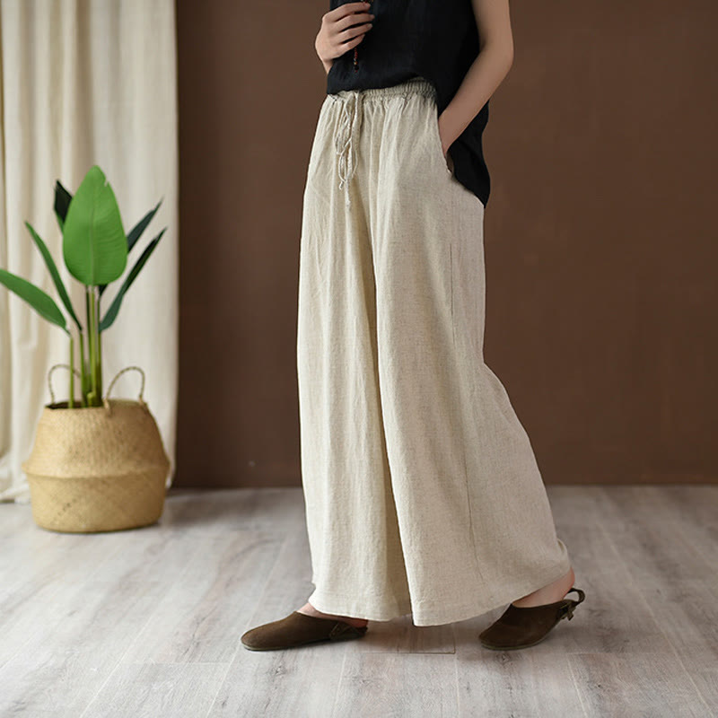 Buddha Stones – Lockere Hose aus Baumwollleinen mit Kordelzug und weitem Bein und Taschen - image 1