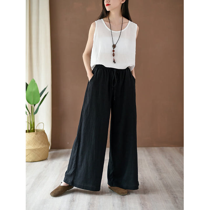 Buddha Stones – Lockere Hose aus Baumwollleinen mit Kordelzug und weitem Bein und Taschen - image 13