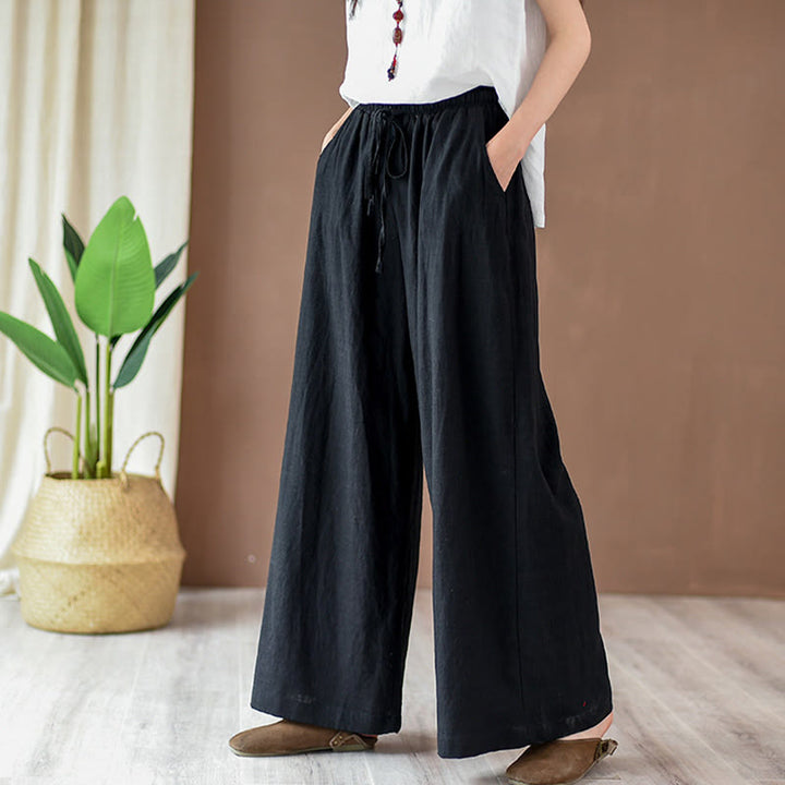 Buddha Stones – Lockere Hose aus Baumwollleinen mit Kordelzug und weitem Bein und Taschen - Schwarz - US4, UK/AU8, EU36 (L) - image 9
